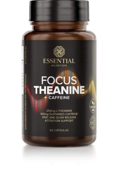 Imagem de um infográfico comparativo explicando a linha de teaninas da Essential Nutrition: Focus Theanine