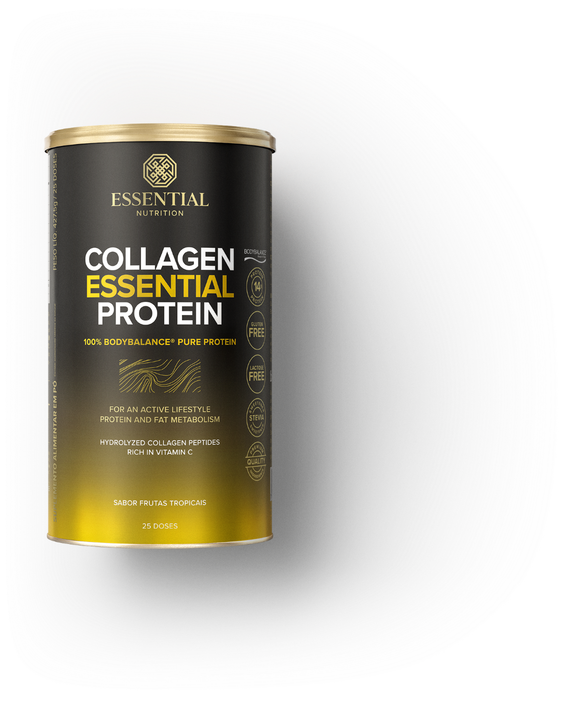 Imagem Collagen Essentia Protein Essentia Nutrition, com embalagem destacando benefícios e ingredientes saudáveis.